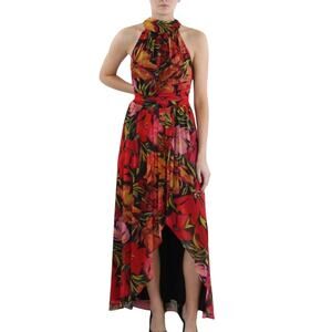 IGNITE EVENINGS $129 Maxi FLORAL PRINT HALTER Lined DRESS Size 14